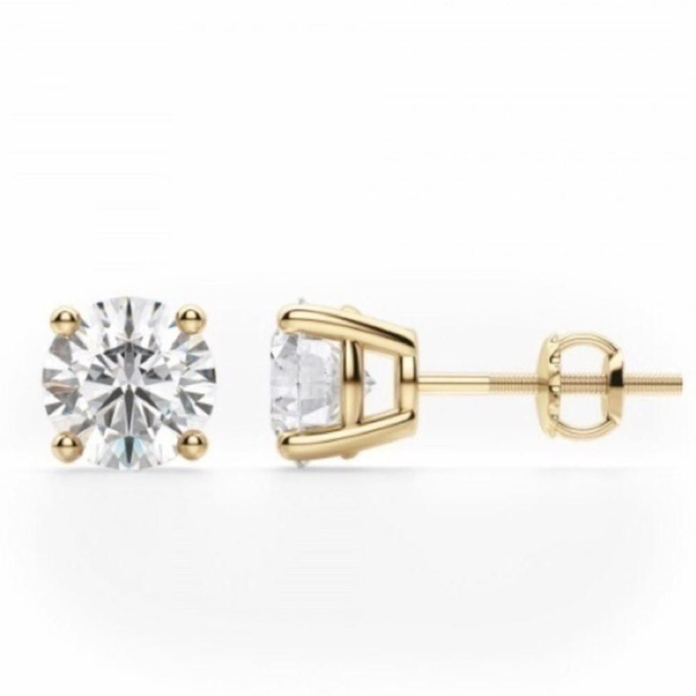 14k Yellow Gold CZ Studs Round - Picture 3 of 3